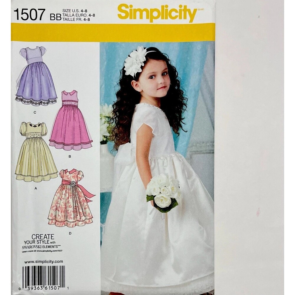 Pattern Toddlers Sz 4-8 U Childs Special Occasion Dress Simplicity 1507 New/Uncu